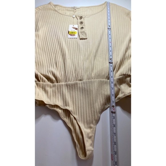 Chelsea & Violet Ribbed Natural Long Sleeve Bodysuit - Picture 7 of 11